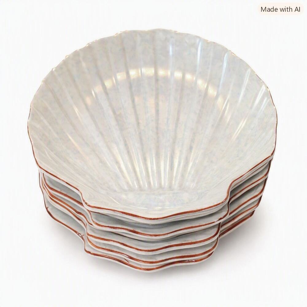 Set of 6 Iridescent Shell‑Shaped Ceramic Plates Made in Japan Vintage